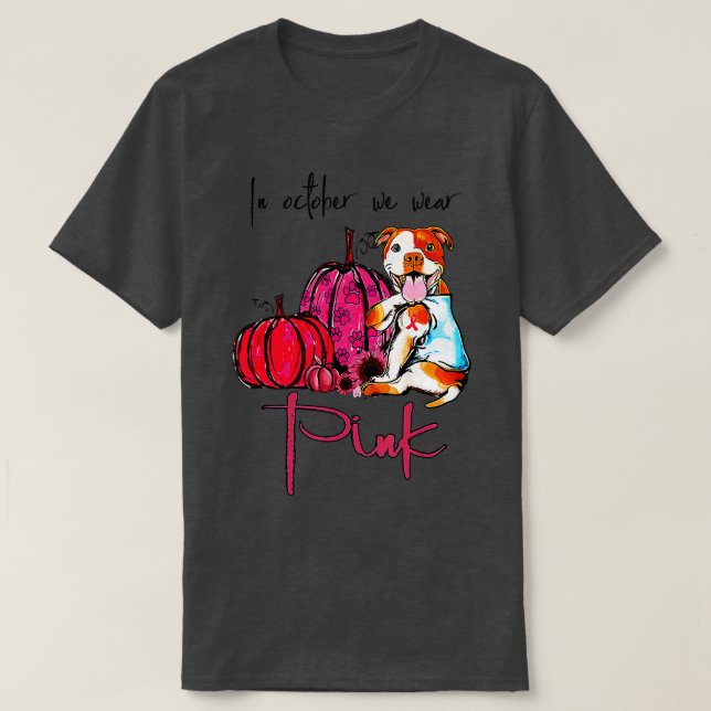 T-shirt Pitbull Chien En Octobre Nous Portons Pink Ribbon  (Design devant)
