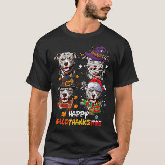 T-shirt Pitbull Chien Hallothanksmas Halloween Thanksgivin