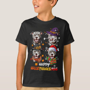 T-shirt Pitbull Chien Hallothanksmas Halloween Thanksgivin