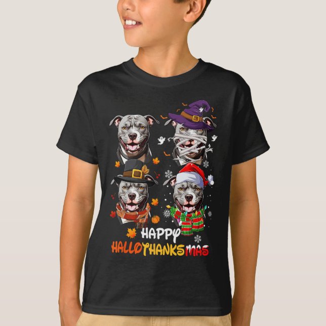 T-shirt Pitbull Chien Hallothanksmas Halloween Thanksgivin (Devant)