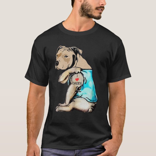 T-shirt Pitbull Chien I Love Papa Tattoo Drôle Papa Pitbul (Devant)