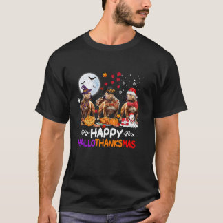 T-shirt Pitbull Chien Noël Hallothankmas Joyeux Thanksgi