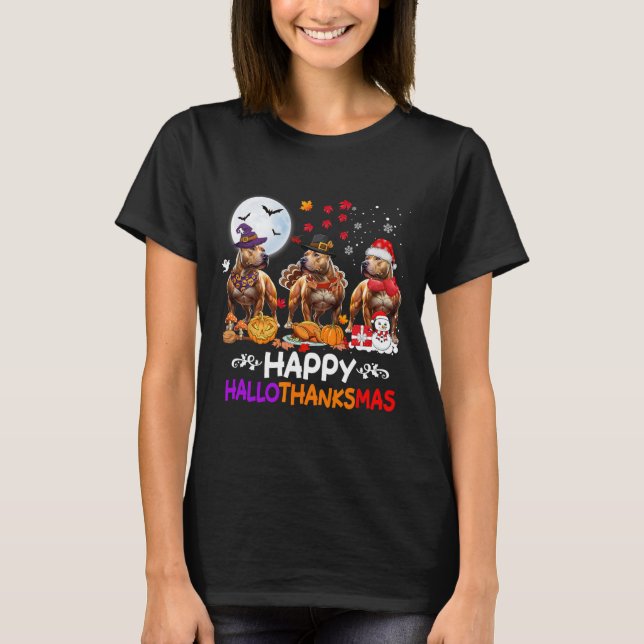 T-shirt Pitbull Chien Noël Hallothankmas Joyeux Thanksgi (Devant)