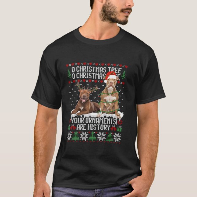 T-shirt Pitbull Chien Noël Lumière Arbre Chiot Amoureux de (Devant)