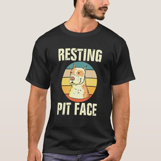 T-shirt Pitbull Chien Repose Pointe Face Chien Retro Vinta (Devant)