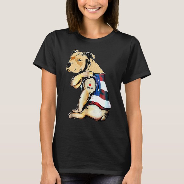 T-shirt Pitbull Chien Tattoo I Love Maman's Day (Devant)