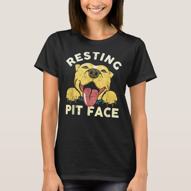T-shirt Pitbull Chiot Repose Pit Face Drôle Drôle Distress (Devant)