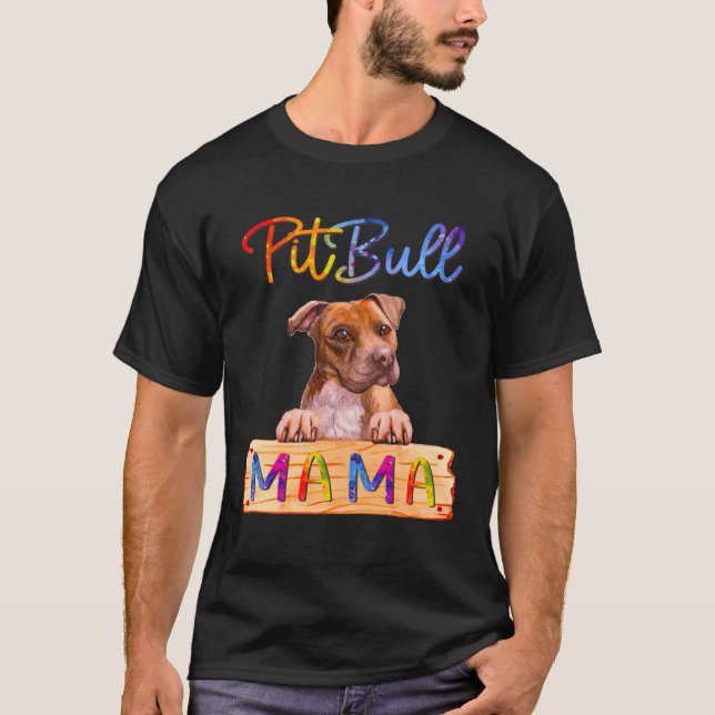 T-shirt Pitbull coloré maman chien (Devant)