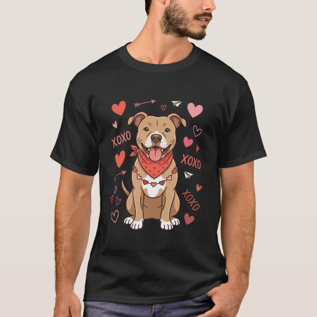 T-shirt Pitbull de la Saint-Valentin XOXO Design d'amour (Devant)