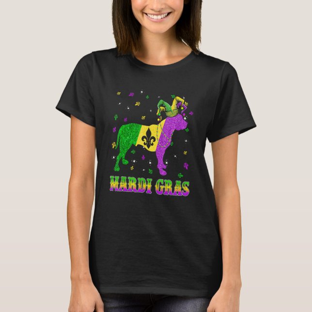 T-shirt Pitbull Dog Mardi Gras Carnival Jester Beads (Devant)