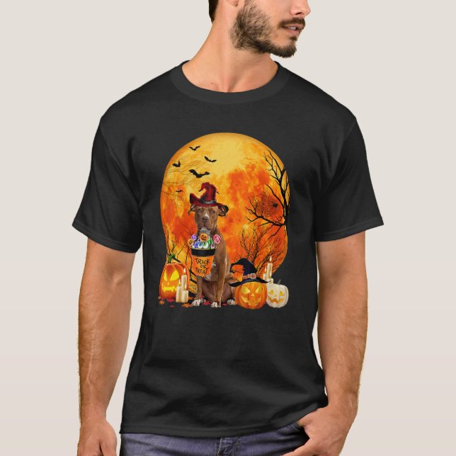 T-shirt Pitbull Dog Witch Pumpkin Halloween Costume (Devant)