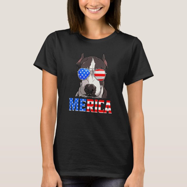 T-shirt Pitbull Drapeau Américain 4 Juillet Merica (Devant)