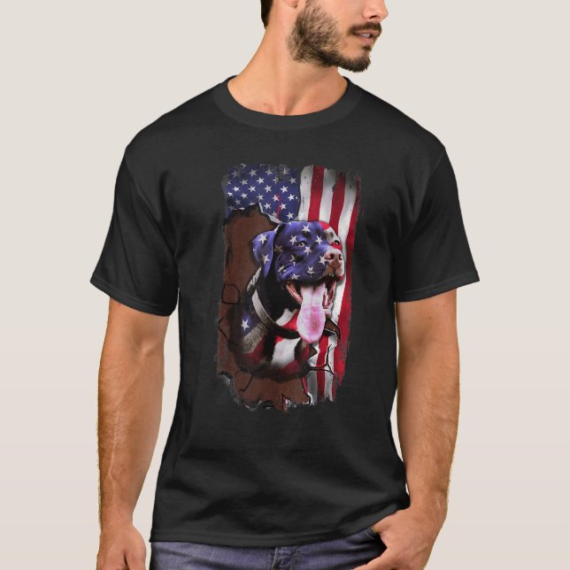T-shirt Pitbull Drapeau Américain Chien 4 Juillet (Devant)