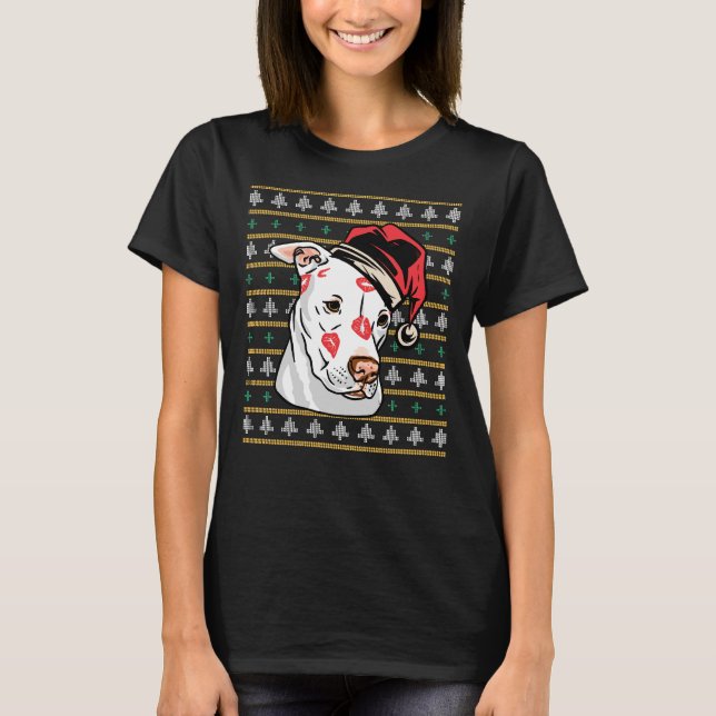 T-shirt Pitbull drôle laide de Noël moche (Devant)