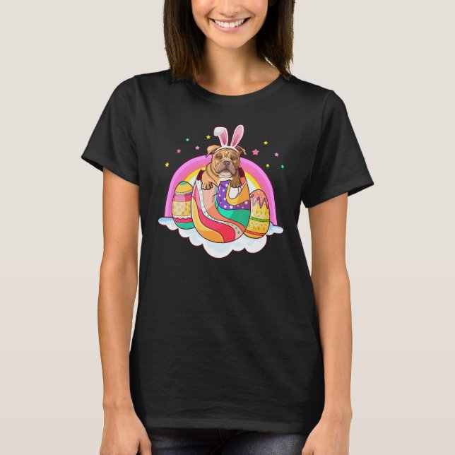 T-shirt Pitbull Easter Bunny Chien oeufs Rainbow Funny (Devant)