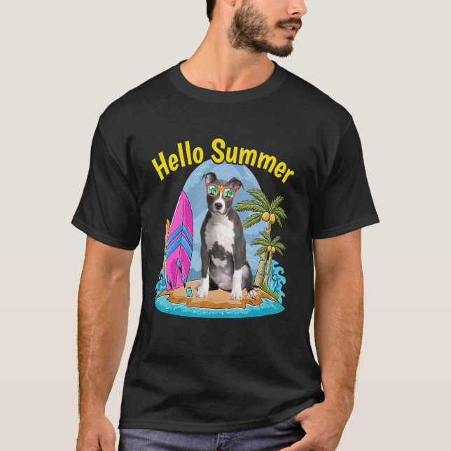 T-shirt Pitbull Hello Summer Chien vacances 2022 (Devant)