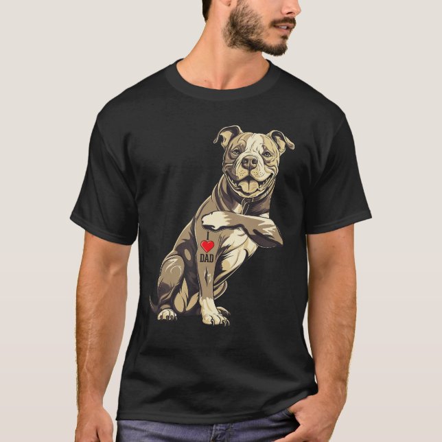 T-shirt Pitbull I Love Dad Pit Bullerrier Pettie Dog Owner (Devant)