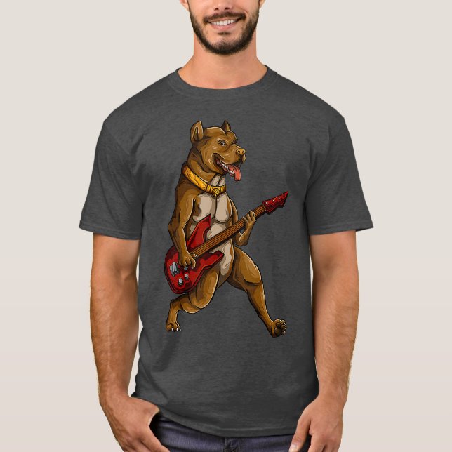 T-shirt Pitbull Jouer Guitare Funny Pit Bull Pittie (Devant)