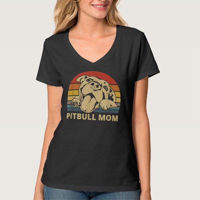 T-shirt Pitbull Maman Avec Mignonne Pitbull Face Drôle Pit (Devant)