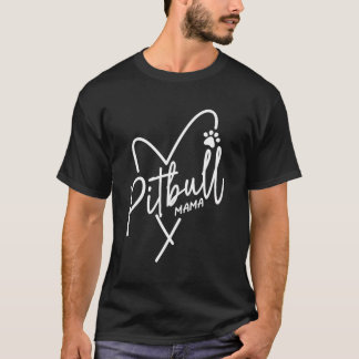 T-shirt Pitbull Maman Heart Pit Bull Mama Amoureux des chi
