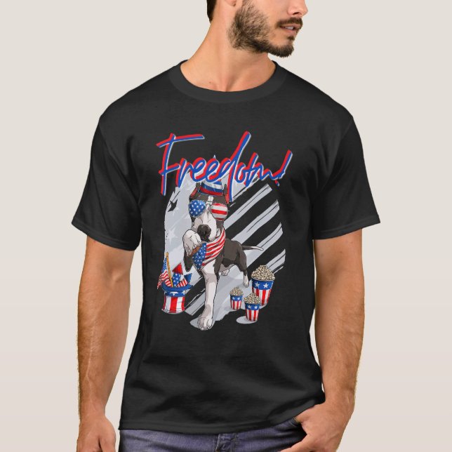 T-shirt Pitbull Merica Drapeau Américain 4 Juillet (Devant)