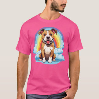 T-shirt Pitbull mignon arc-en-ciel nuage Chien chiot Kawai