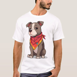 T-shirt Pitbull Mignon avec Bandana Gif Amoureux de Chien