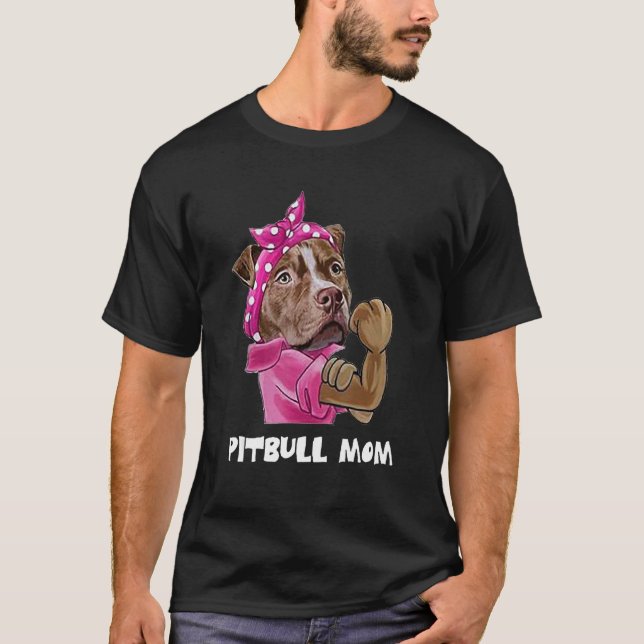T-shirt Pitbull Mom Ladies Dogs Tee (Devant)