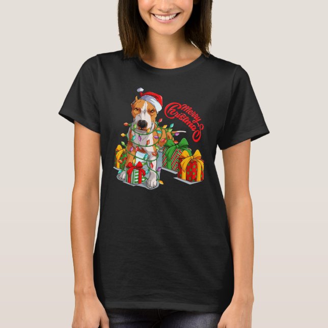 T-shirt Pitbull Noël Joyeux Pitmas Père Noël (Devant)