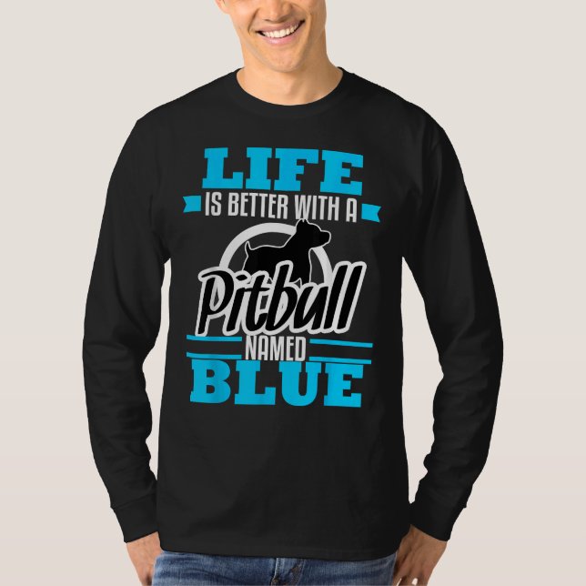 T-shirt Pitbull nommé Blue Dog Maman Papa Secourt Sensibil (Devant)