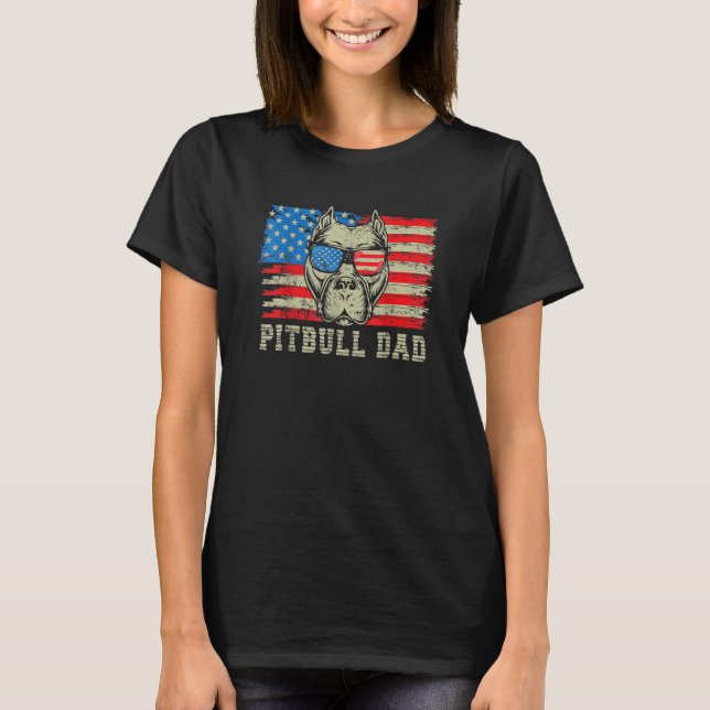 T-shirt Pitbull Papa American Pit Bull Dog Us Drapeau 4ème (Devant)