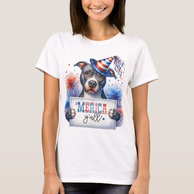 T-shirt Pitbull patriotique "Merica Y'all (Devant)