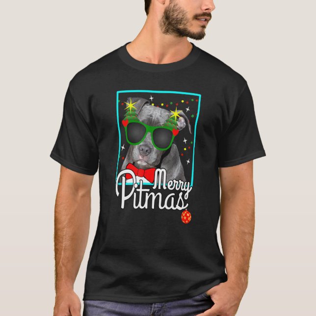 T-shirt Pitbull  Pit Bull Dog Noël  Joyeux Pitmas (Devant)