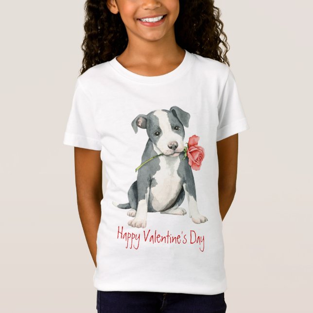 T-Shirt Pitbull rose de Valentine (Devant)