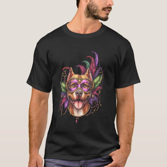 T-shirt Pitbull Rouge Mardi Gras (Devant)