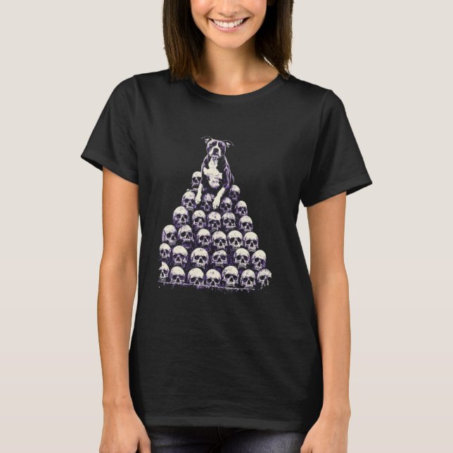 T-shirt Pitbull squelette de chien gothique branché (Devant)