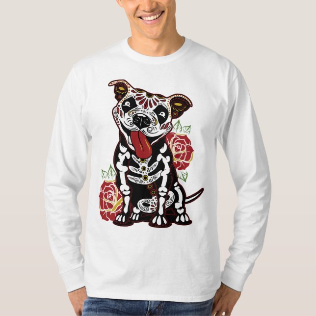 T-shirt Pitbull Sugar Skull pour les femmes Hommes Pitbull (Devant)