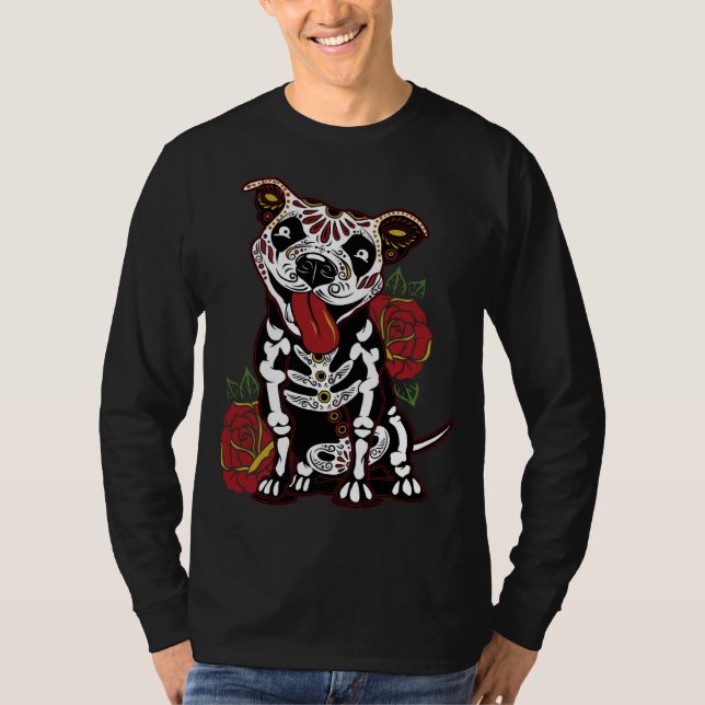 T-shirt Pitbull Sugar Skull pour les femmes Hommes Pitbull (Devant)