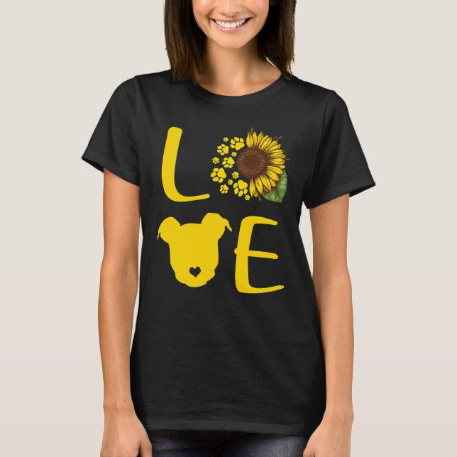 T-shirt Pitbull Sunflower Paw Dog Love 375 (Devant)