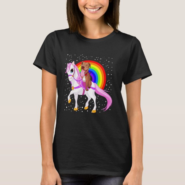 T-shirt Pitbull Tendance Cheval Arc-en-Ciel (Devant)