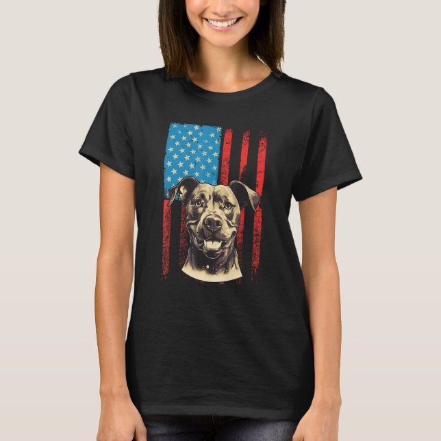 T-shirt Pitbull Terrier Américain Drapeau 4 juillet (Devant)