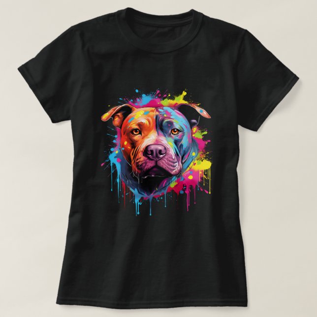 T-shirt Pitbull Terrier américain Splash Art Pitbull Chien (Design devant)