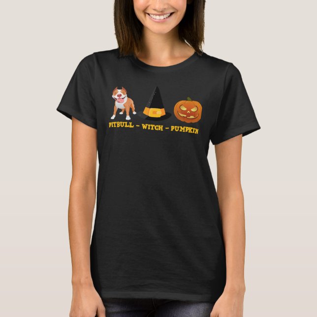 T-shirt Pitbull Witch Citrouille Halloween 40 (Devant)