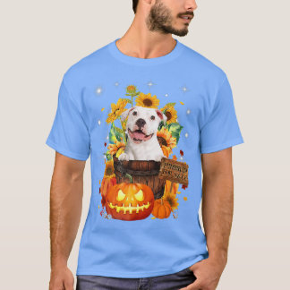 T-shirt Pitbulll Cute Dans Les Pumkins Halloween Feuilles
