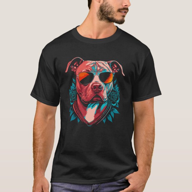 T-shirt Pitbulls avec lunettes de soleil Attention aux Pit (Devant)