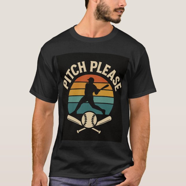 T-shirt Pitch Please Baseball — Coucher de soleil Rétro, S (Devant)