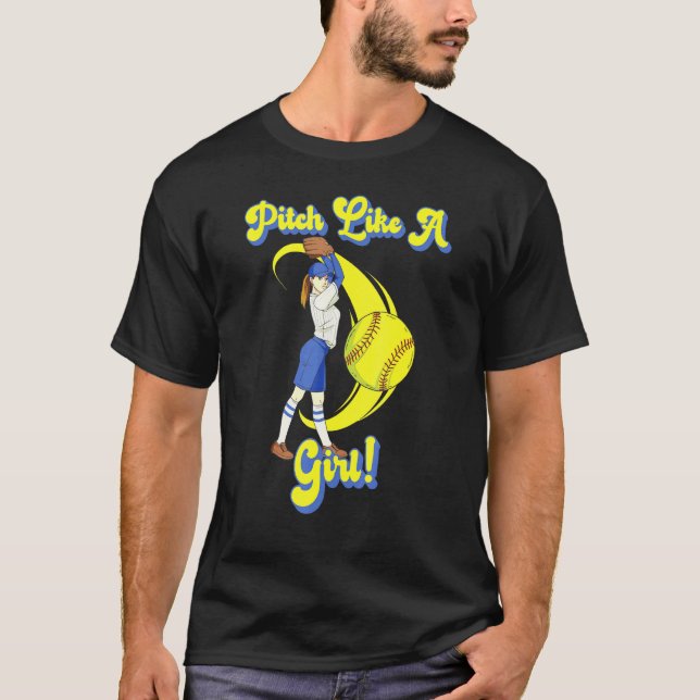 T-shirt Pitcher De Softball Pour Les Filles Pitch Comme Un (Devant)