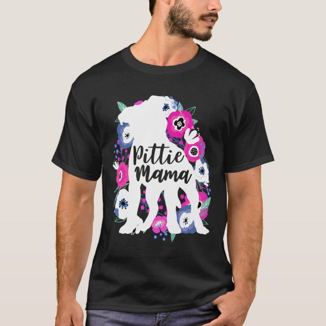 T-shirt Pittie Mama Fleurs Florales Pitbull Cute Pit Bull  (Devant)