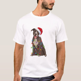 T-shirt Pittie Pitbull feux de Noël Noël Noël Amoureux des