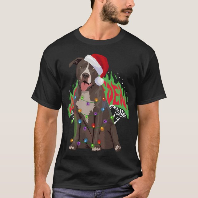 T-shirt Pittie Pitbull feux de Noël Noël Noël Amoureux des (Devant)